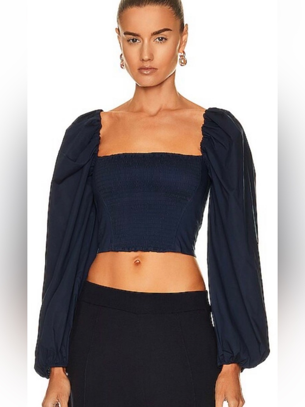 Jonathan Simkhai Sidney Poplin Puff Sleeve corset-style bustier crop top